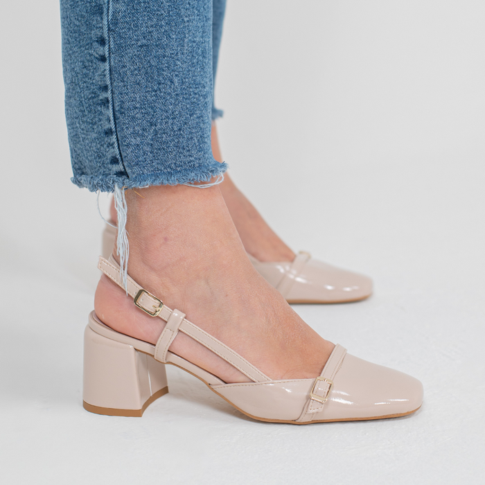 Décolleté Slingback Jane con Cinturino Beige