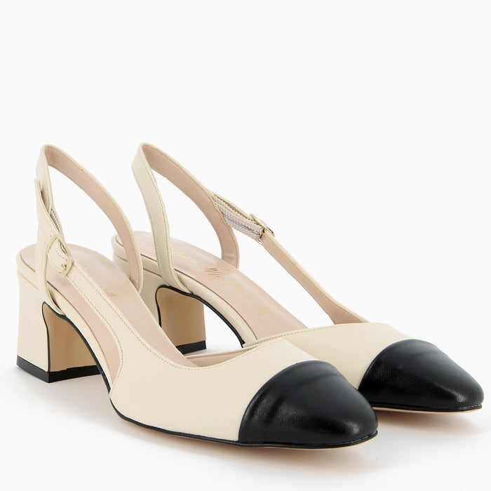 Slingback Chantal con Cinturino Panna e Nero | Roberta Martini