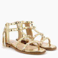 Atena Oro Sandalo con Borchie e chiusura con zip ai lati e frangia | Roberta Martini