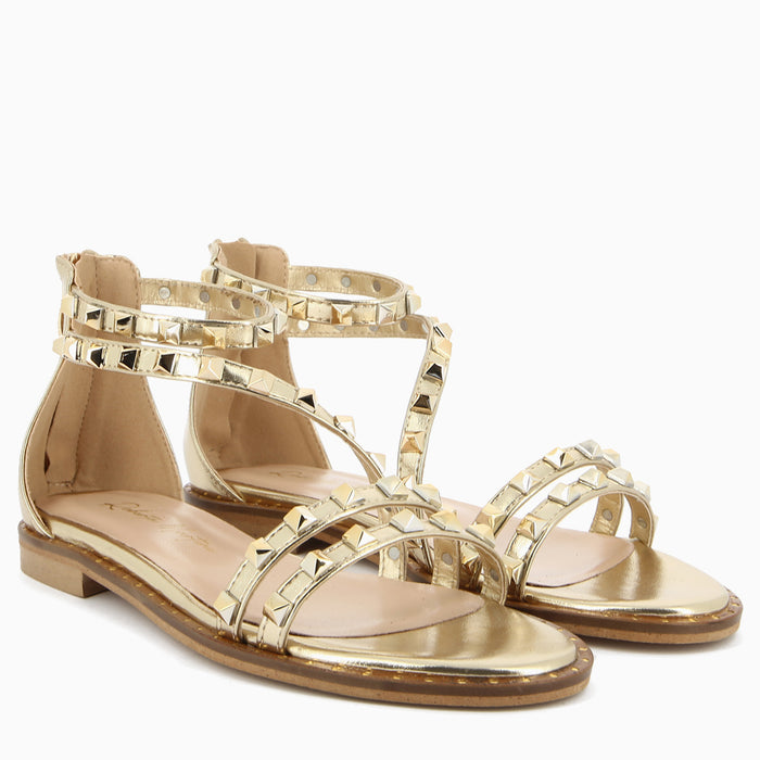 Jada Oro Sandalo con borchie oro e zip sul tallone | Roberta Martini