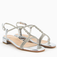 Maddy Argento Sandalo con Cinturini Ricoperti di Strass | Roberta Martini