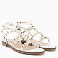 Allegra Bianco Sandalo con Borchie e chiusura con due fibbiette