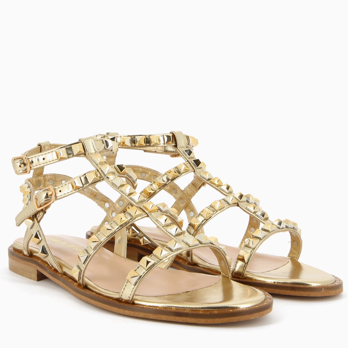 Allegra Oro Sandalo con Borchie e chiusura con due fibbiette | Roberta Martini