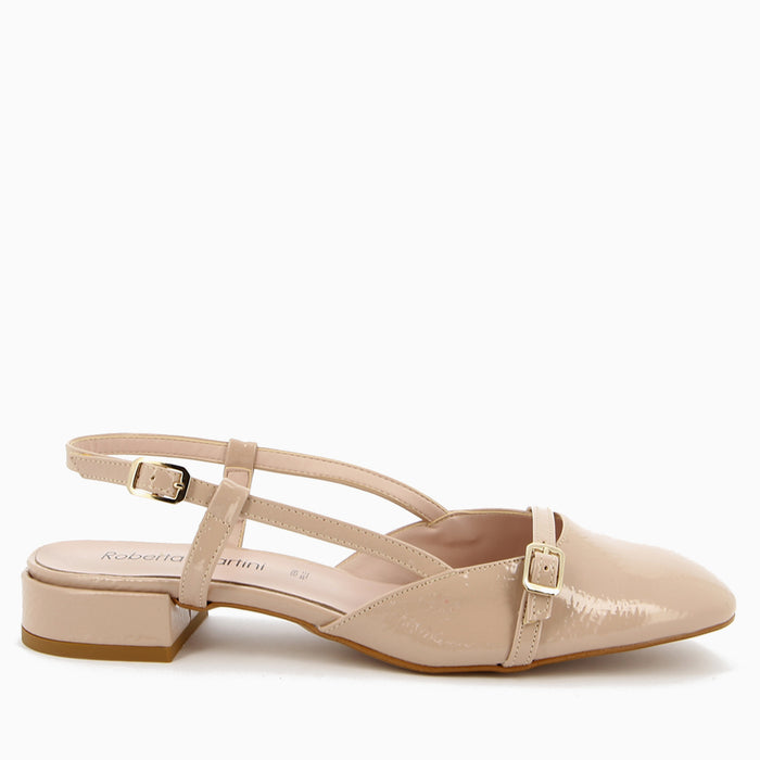 Ballerina Lara Décolleté con Cinturino Naplak Beige