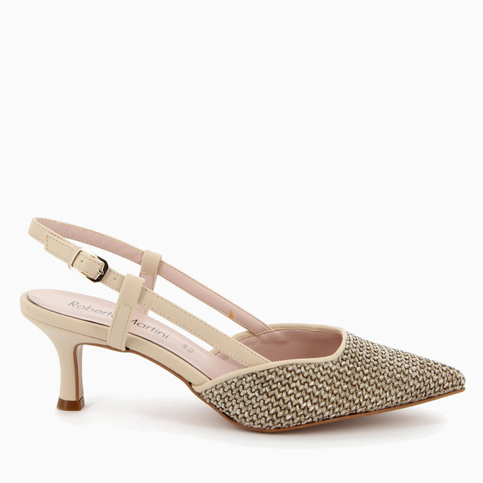 Décolleté Slingback Flavia con Cinturino Raffia Latte