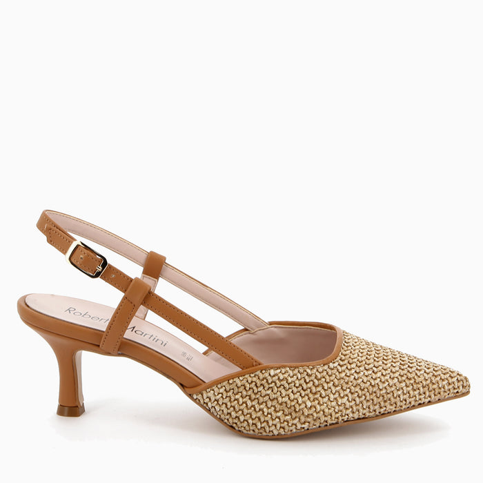 Décolleté Slingback Flavia con Cinturino Rafia Miele