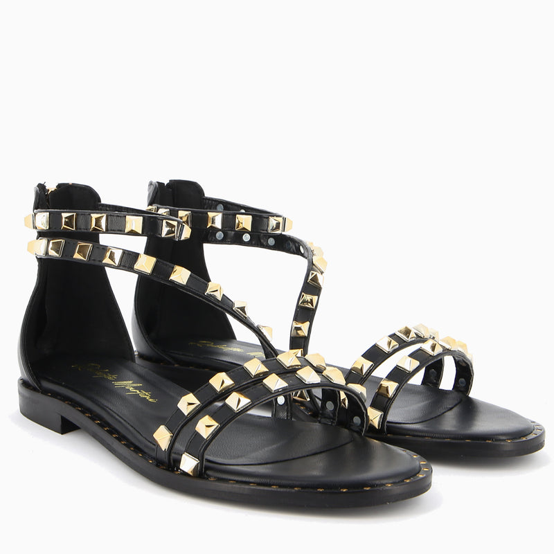 Jada Nero Sandalo con Borchie e chiusura con zip sul tallone in stile gladiatore