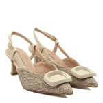 Décolleté Slingback Flavia con Cinturino Raffia Beige