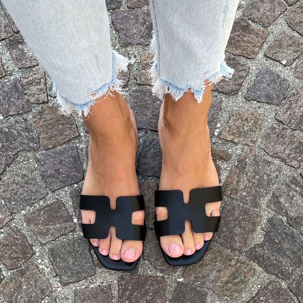 Sandale plate Paris noire