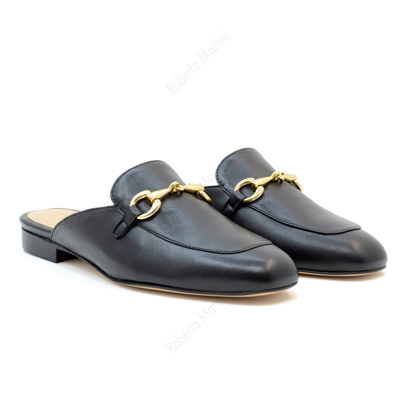 Mules Nappa Flora Noir